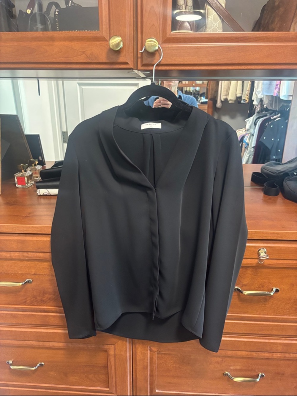 Babaton Black Draped Silk-Blend Blouse